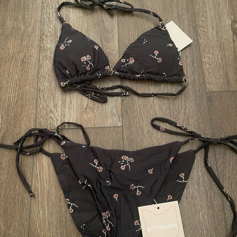 Kittenish Black Floral Bikini Set